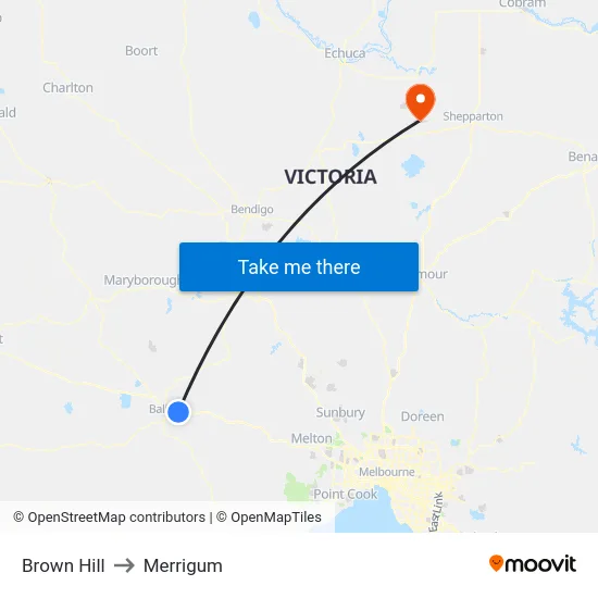 Brown Hill to Merrigum map