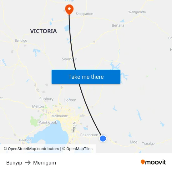 Bunyip to Merrigum map