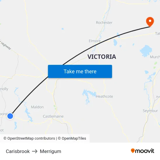 Carisbrook to Merrigum map