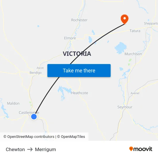 Chewton to Merrigum map