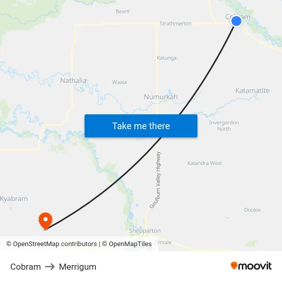 Cobram to Merrigum map