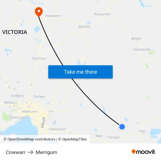 Cowwarr to Merrigum map