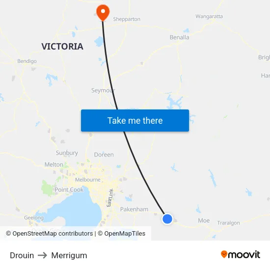 Drouin to Merrigum map