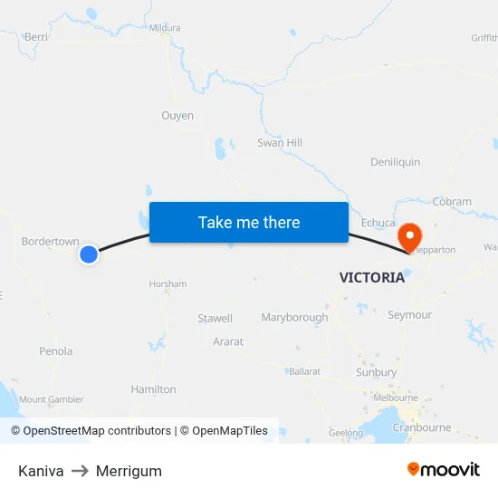 Kaniva to Merrigum map