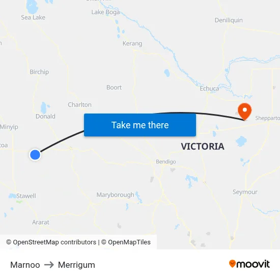 Marnoo to Merrigum map