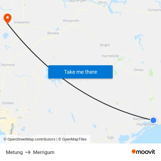 Metung to Merrigum map
