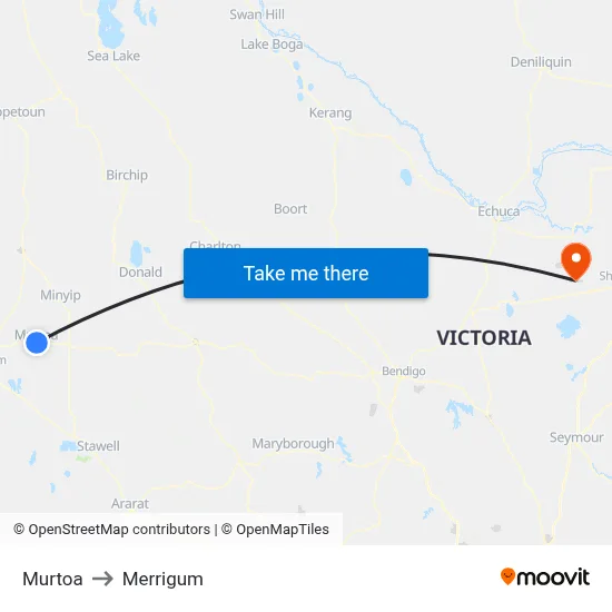 Murtoa to Merrigum map
