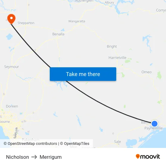 Nicholson to Merrigum map