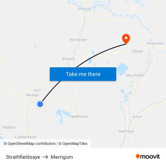 Strathfieldsaye to Merrigum map