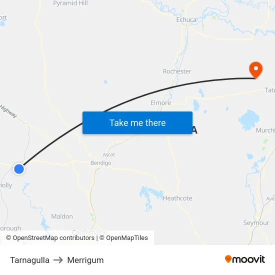 Tarnagulla to Merrigum map