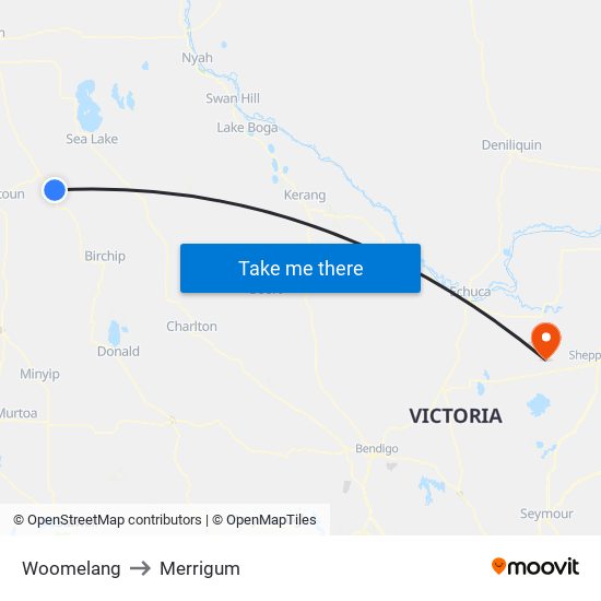 Woomelang to Merrigum map