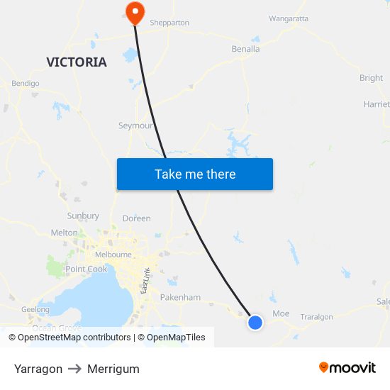Yarragon to Merrigum map