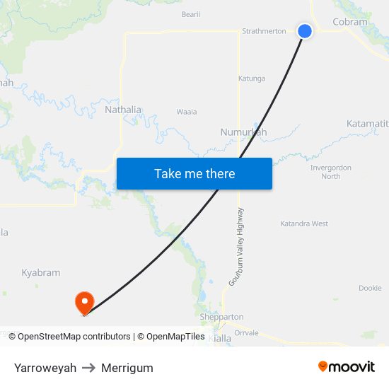 Yarroweyah to Merrigum map