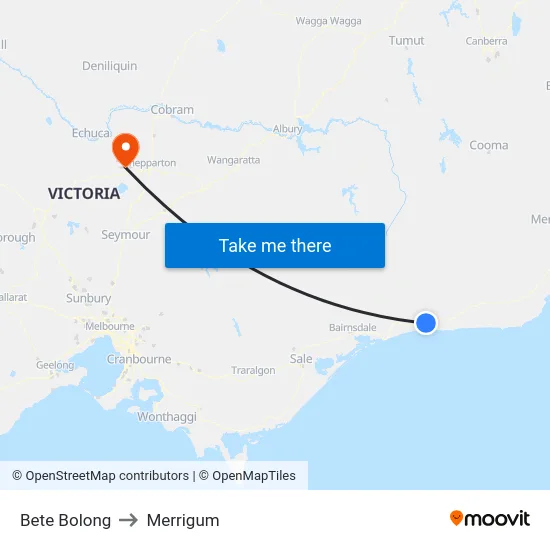 Bete Bolong to Merrigum map