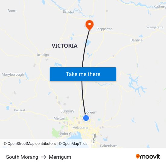 South Morang to Merrigum map