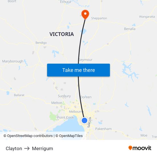 Clayton to Merrigum map