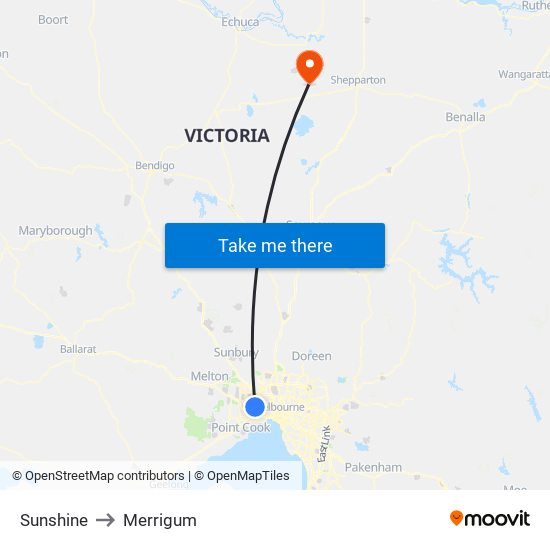 Sunshine to Merrigum map