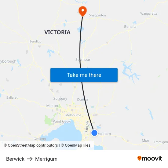 Berwick to Merrigum map