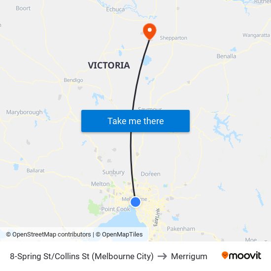 8-Spring St/Collins St (Melbourne City) to Merrigum map