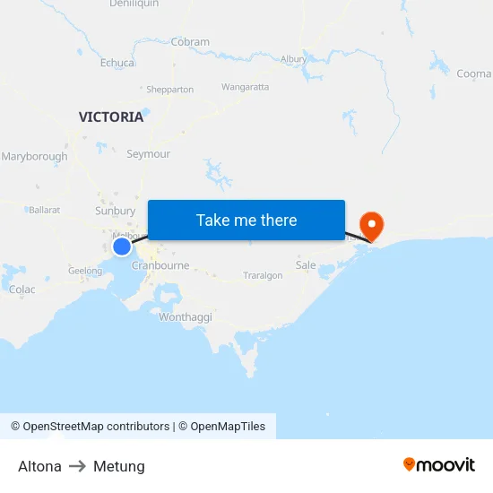 Altona to Metung map