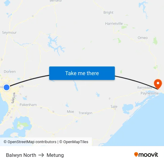 Balwyn North to Metung map
