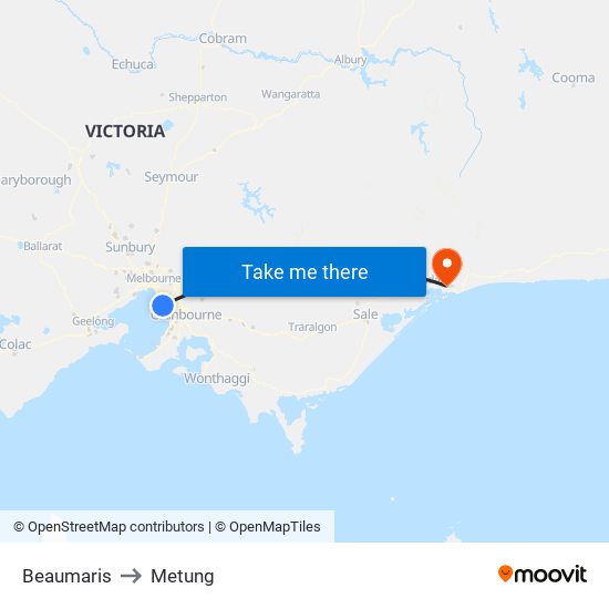 Beaumaris to Metung map