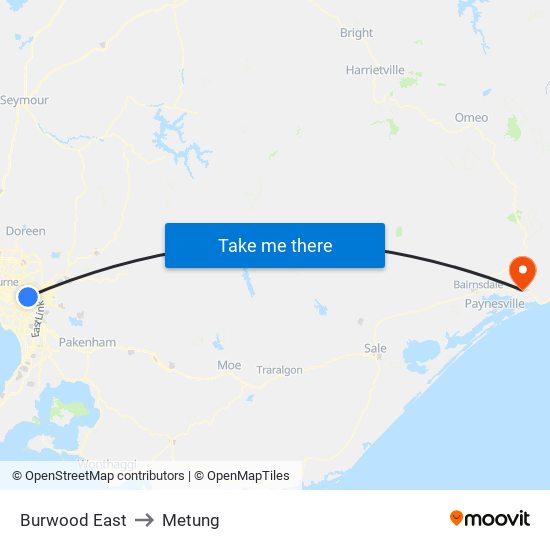 Burwood East to Metung map