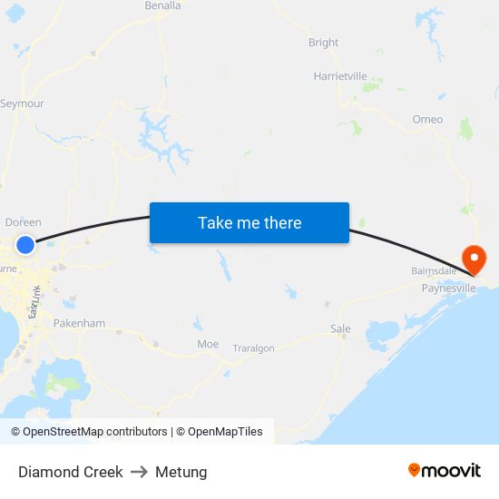 Diamond Creek to Metung map