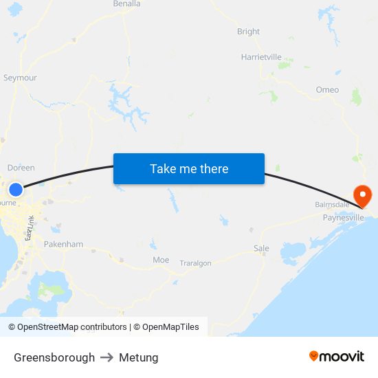 Greensborough to Metung map