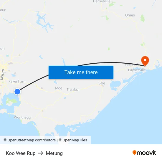 Koo Wee Rup to Metung map