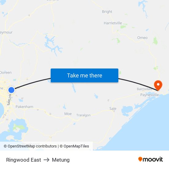 Ringwood East to Metung map