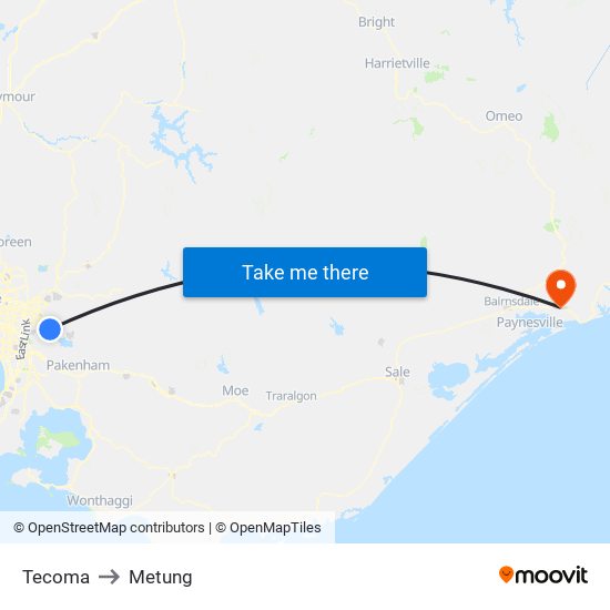 Tecoma to Metung map