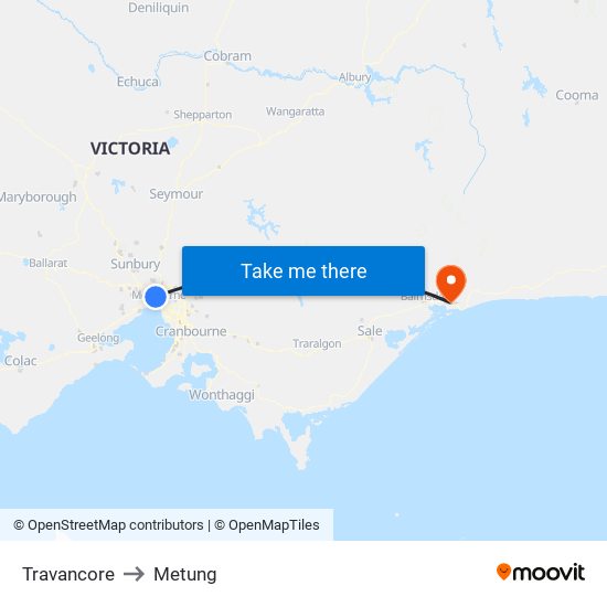 Travancore to Metung map