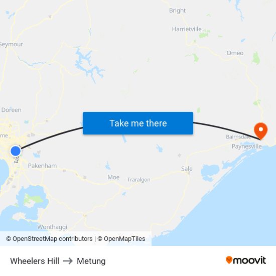 Wheelers Hill to Metung map