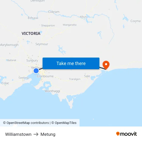 Williamstown to Metung map