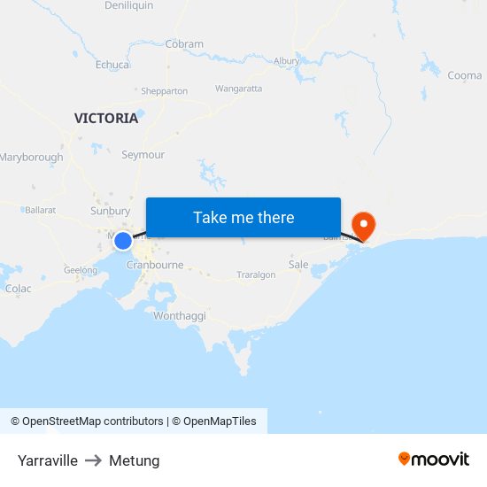 Yarraville to Metung map
