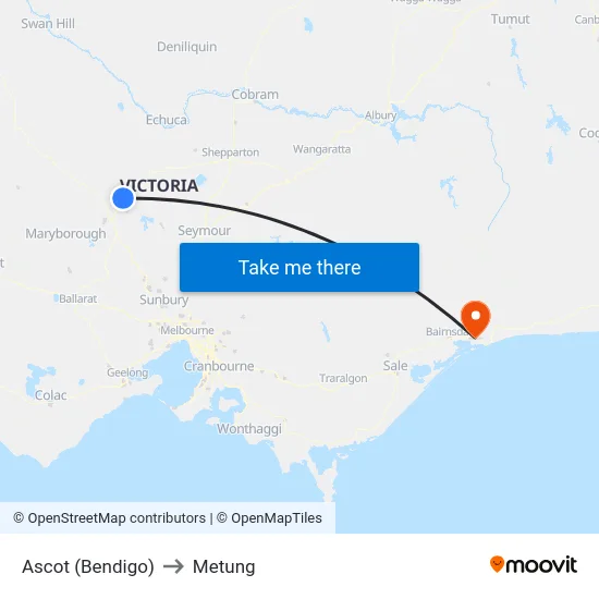 Ascot (Bendigo) to Metung map