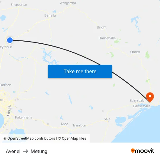 Avenel to Metung map