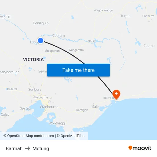 Barmah to Metung map
