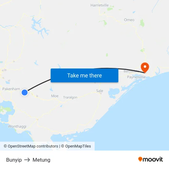 Bunyip to Metung map