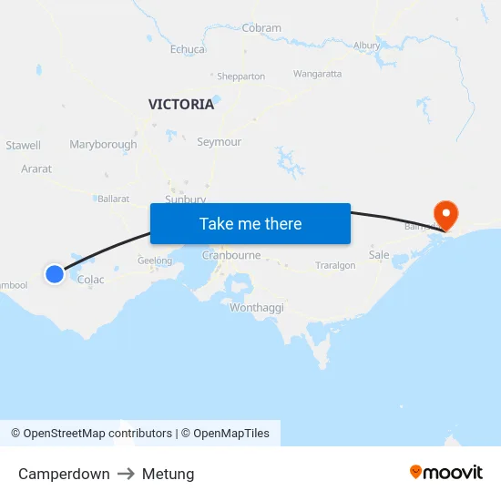 Camperdown to Metung map