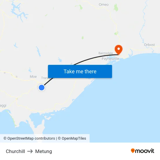 Churchill to Metung map