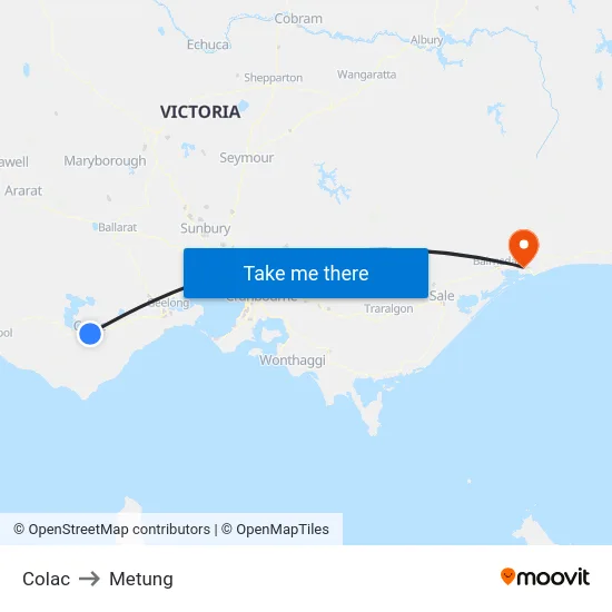 Colac to Metung map