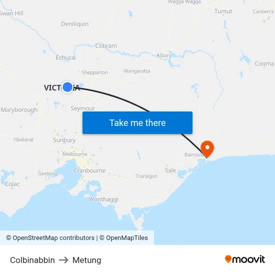 Colbinabbin to Metung map
