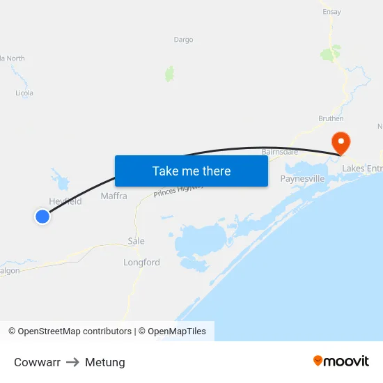 Cowwarr to Metung map