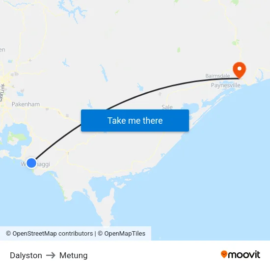 Dalyston to Metung map