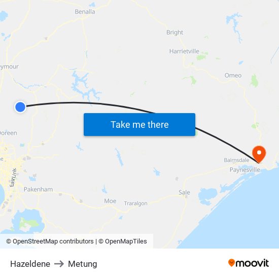 Hazeldene to Metung map