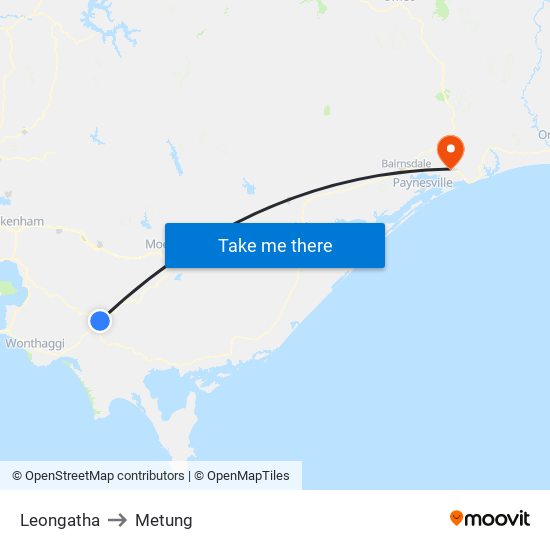 Leongatha to Metung map