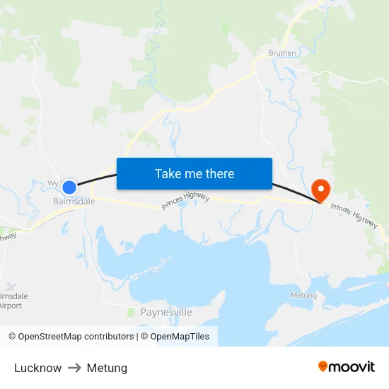 Lucknow to Metung map