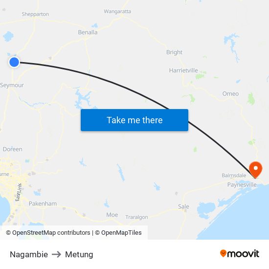 Nagambie to Metung map